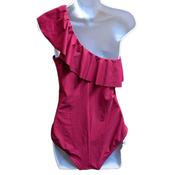 Kona Sol Women's One Piece Swimsuit Sz M One Shoulder Ruffle Pink Beach Resort - Picture 8 of 14